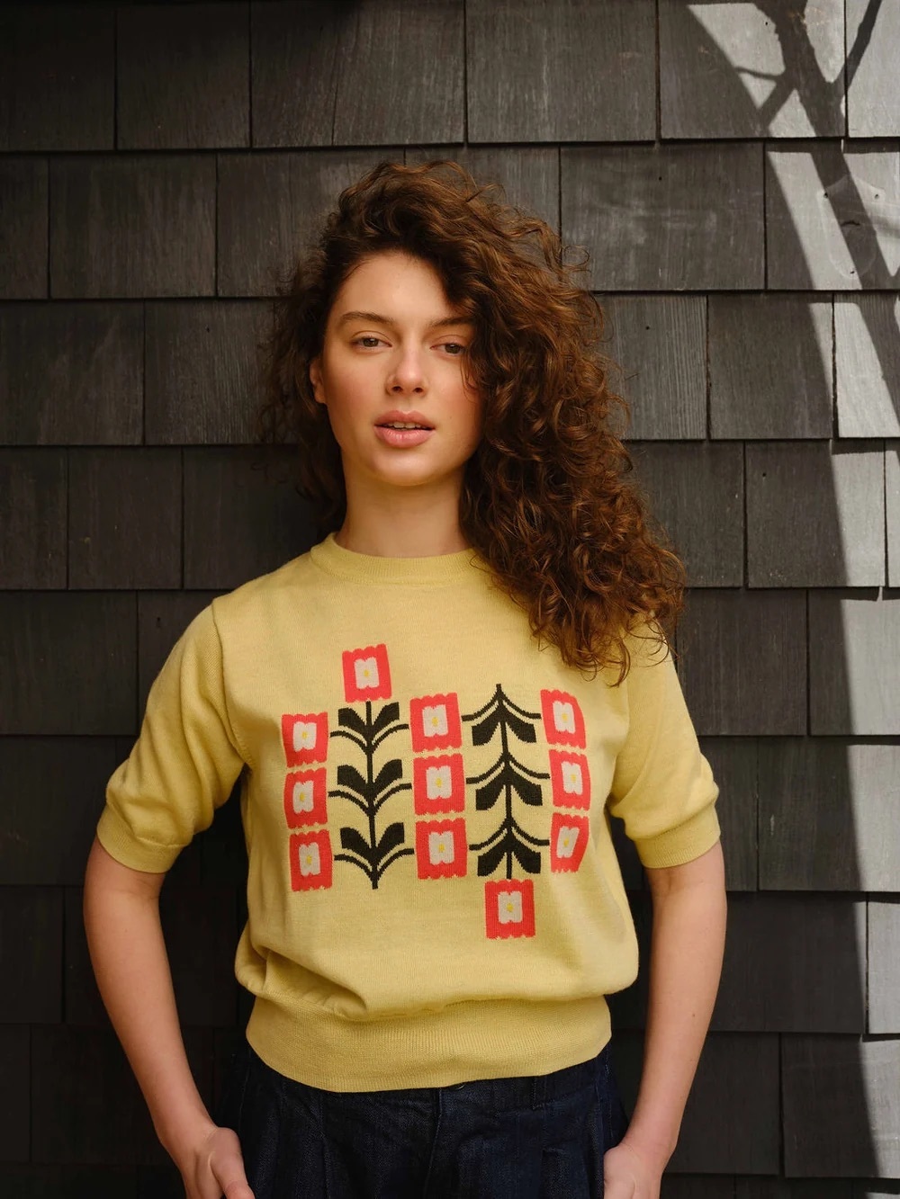 Degen zinnia flower sweater tee - cotton
